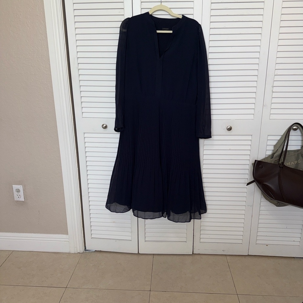Ann Taylor Dark Blue Long Sleeve Dress with pleated skirt